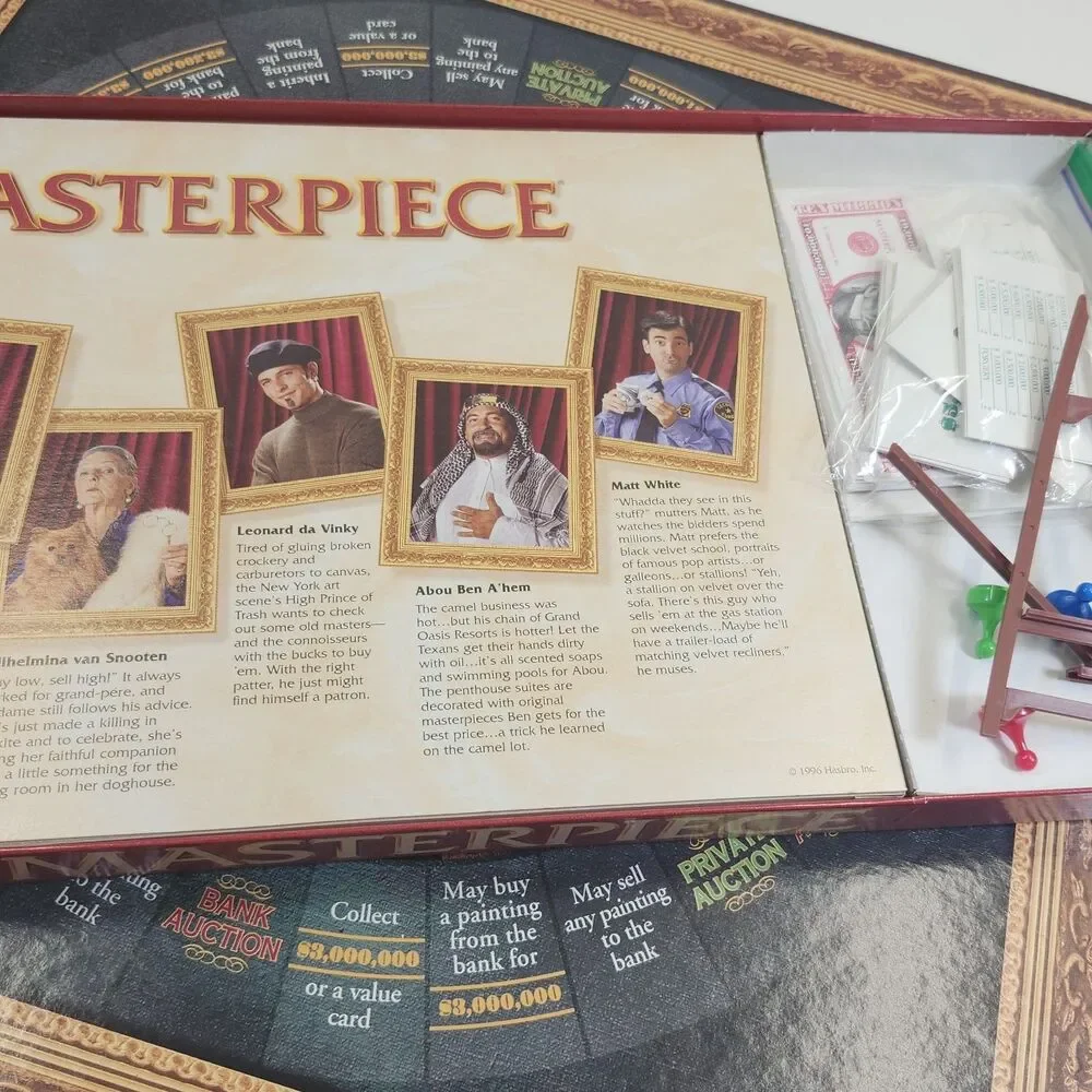 1996 Masterpiece Game Art Auction Game Parker Brothers Near Complete Board